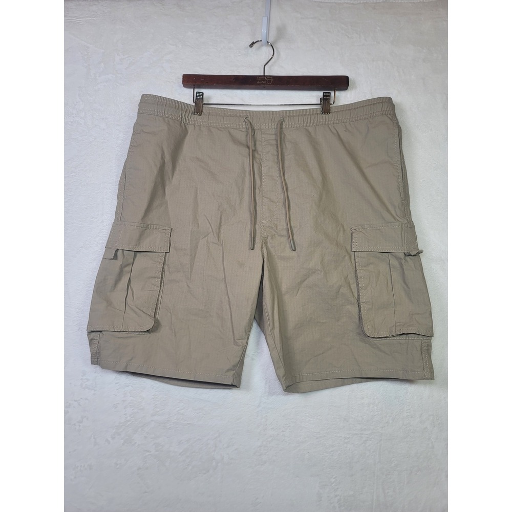 Levis Fisherman Tan Khaki Ripstop Cargo Shorts 2XL Minimalist Pull On Camping